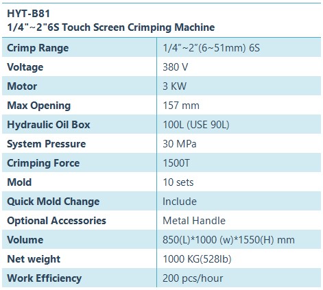 HYT-B81 hose crimping machine specification